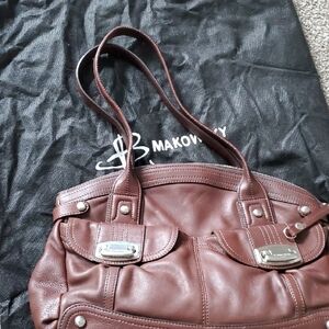 b. makowsky Brown Leather Double Flap Shoulder Bag